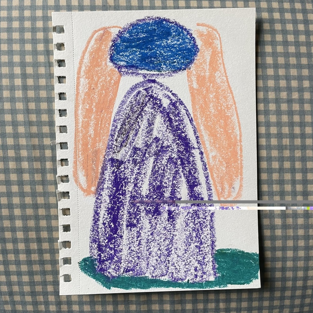 OMAN Original Pastel Drawing Outsider Art Abstract Figure Modern 5.5x8.5 Folk
